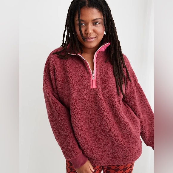 aerie Sweaters - - Aerie Dream Sherpa Quarter Zip Sweatshirt